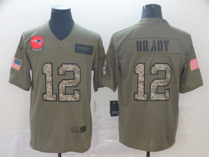 Men New England Patriots #12 Brady Nike 2019 Olive Camo Salute to Service Limited NFL Jerseys